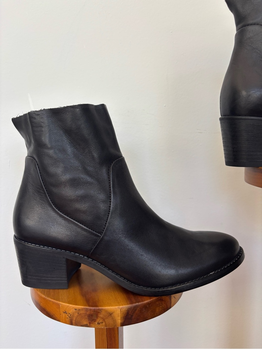 Paul Green Black Leather Block Heel Ankle Boots 6.5M NWOB